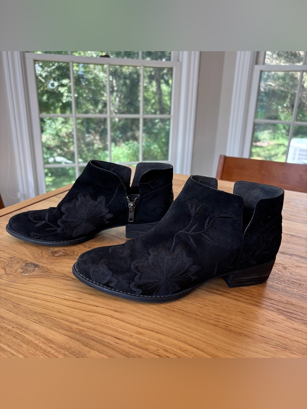 Seychelles Lantern Black Suede Embroidered Ankle Booties